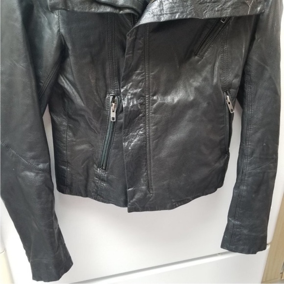 Line The Label Designer Asymmetrical 100% Lambskin Black Leather Jacket XS - Picture 12 of 14